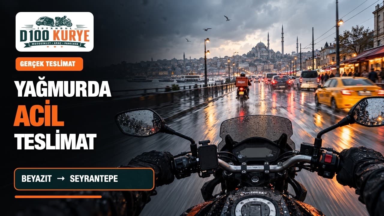 Yağmurlu havada Beyazıt’tan Seyrantepe’ye yapılan moto kurye teslimat videosu